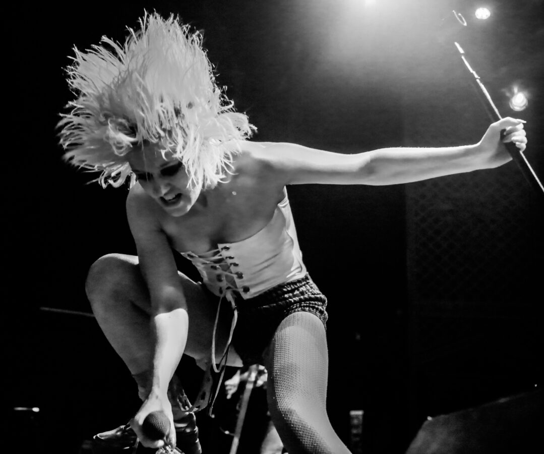 Amy Taylor of Amyl and The Sniffers doing some headbanging during their show.