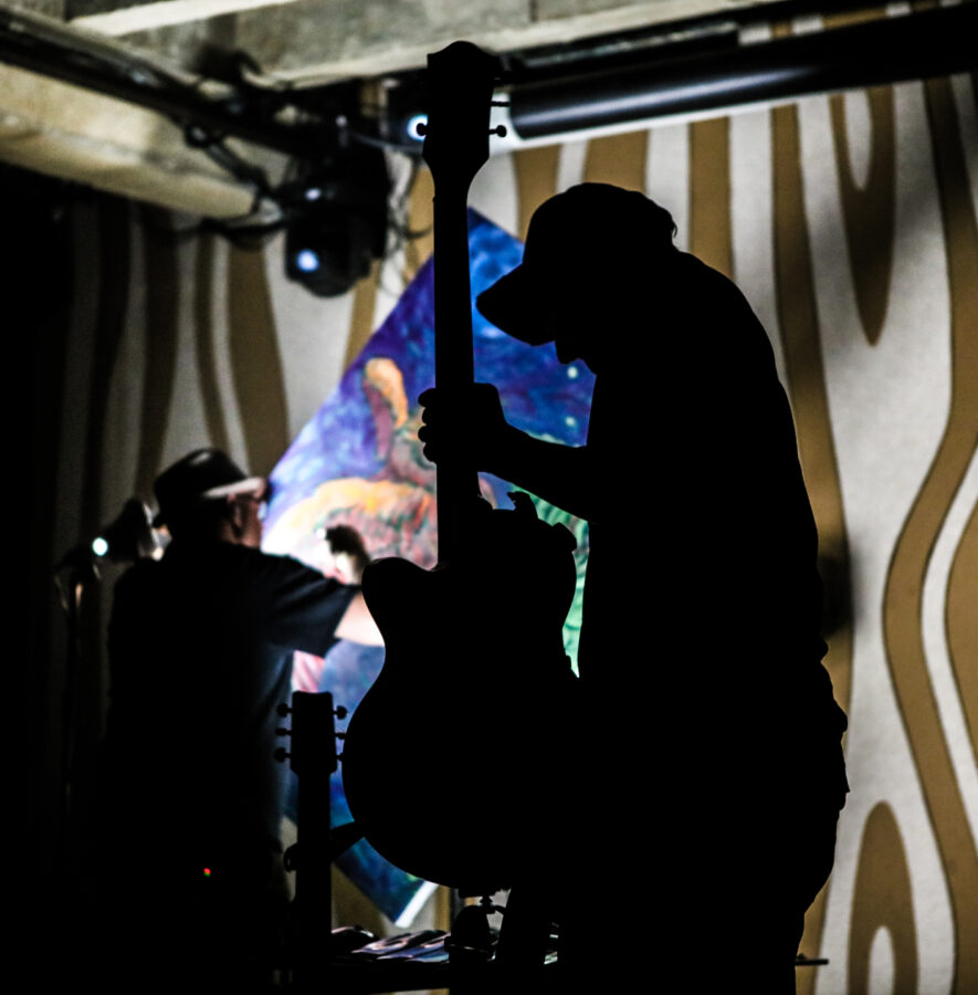 Craig Minowa's silhouette during a Cloud Cult show at Doug Fir Lounge in Portland, Oregon
